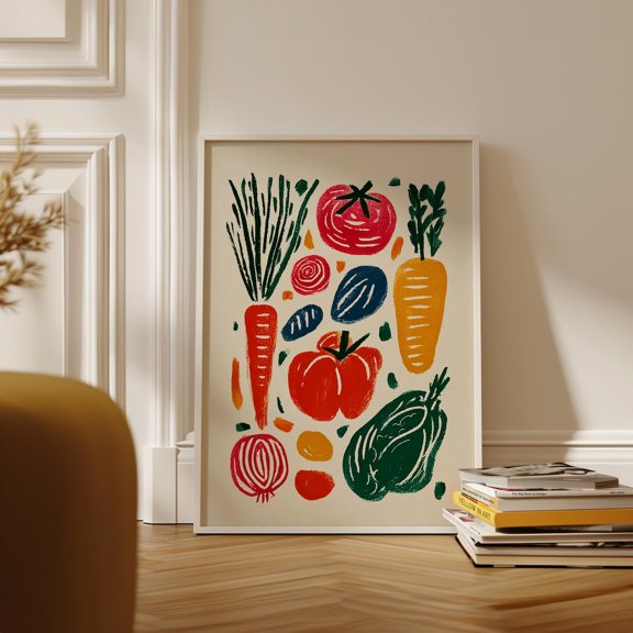 Multicolour Vegetable Garden Illustration Kitchen Wall Art Decor, Stretched Canvas 8x10in