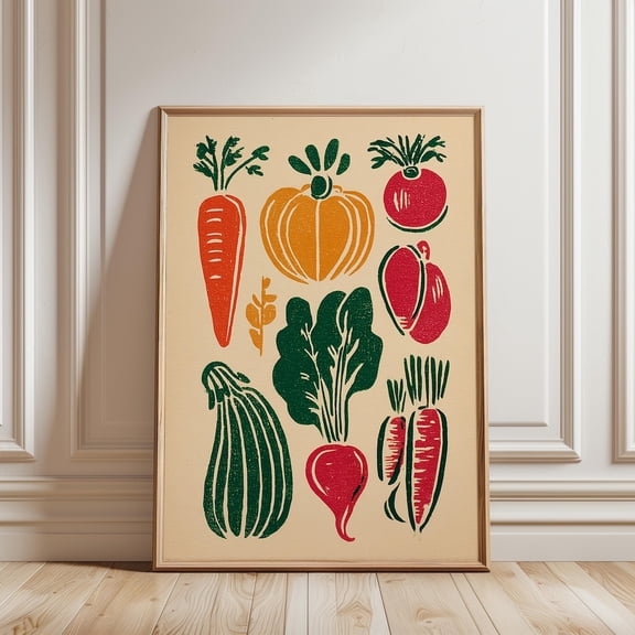 Multicolour Vegetable Garden Illustration Nature Kitchen Decor, Unframed Paper Poster 8x10in