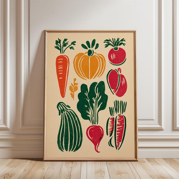 Multicolour Vegetable Garden Illustration Nature Kitchen Decor Unframed Paper Print