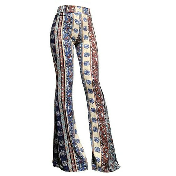 Multicolour Wide Leg Pants Spring And Summer Tight-Fitting Hip Retro Print Big Bell-Bottom Pant Workout Leggings Size L