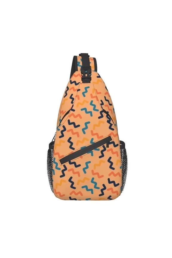 Multicolour Zig Zag Zigzag Sling Chest Bag Custom Geometric Shoulder Crossbody Backpack for Men Cycling Camping Daypack