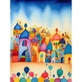 thumbnail image 1 of Multicoloured Cityscape Celebration Day Modern Folk Art Watercolour Painting Large Wall Art Poster Print Thick Paper 18X24 Inch, 1 of 5
