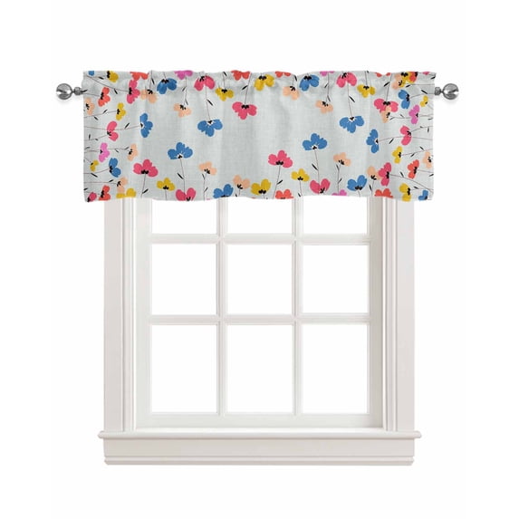 Multicoloured Flower Linen Curtain Valance for Bedroom/Bathroom/Kitchen/Office/Living/Dining Room Window,Blue Pink Red Yellow Blossom Rod Pocket Topper Decorative Cafe Drapes Panel 54"x18"