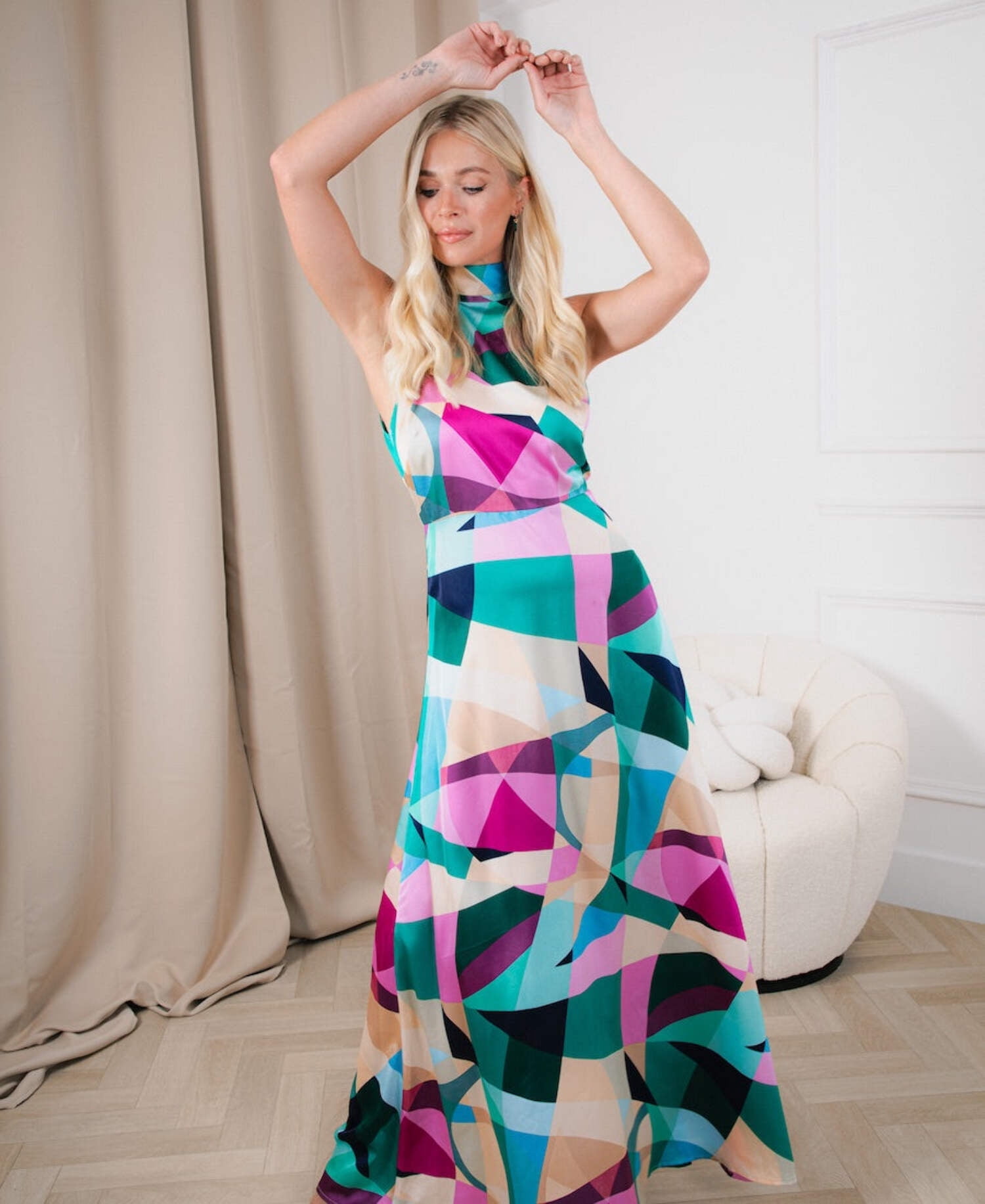 multicolor halter maxi dress Multicoloured Halter Neck Maxi Dress