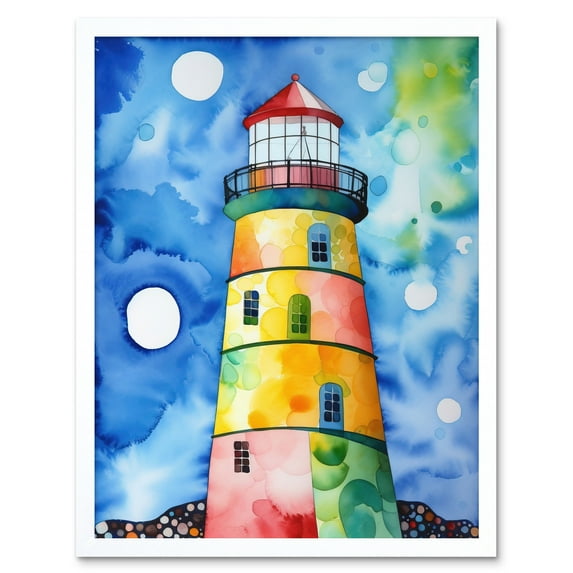 Multicoloured Lighthouse Watercolour Painting Art Print Framed Poster Wall Decor 12x16 inch