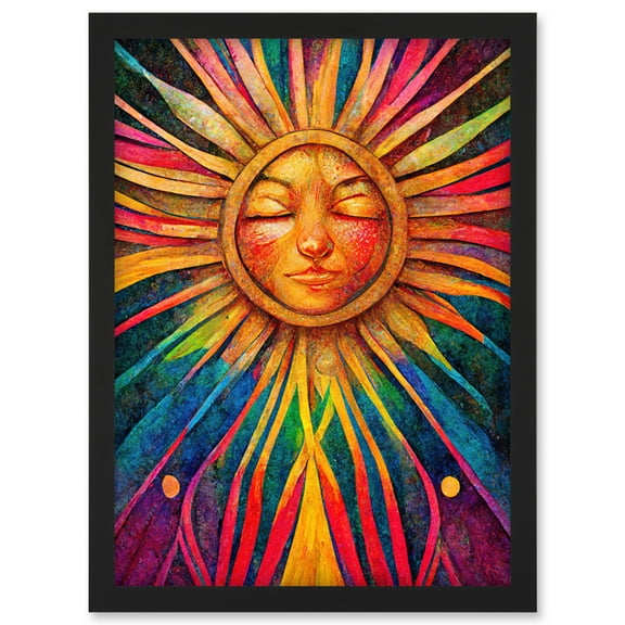 Multicoloured Sun Rainbow Spiritual Artwork Framed Wall Art Print A4