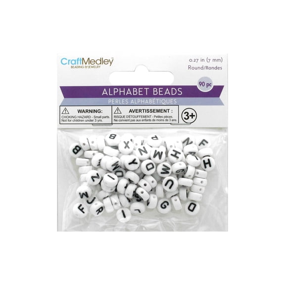 Multicraft Bead Alpha White Black Letters 90pc