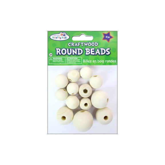 Multicraft Bead Wood Rnd 18-30mm Natural 13pc