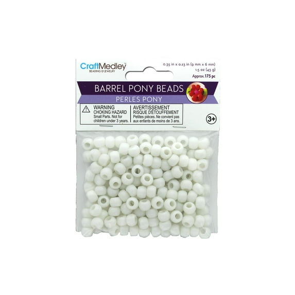 Multicraft Pony Bead 9x6mm Barrel White 1.5oz