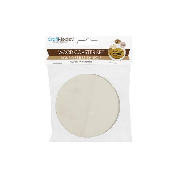 Multicraft Wood Coaster 9.5cm Round 4pc