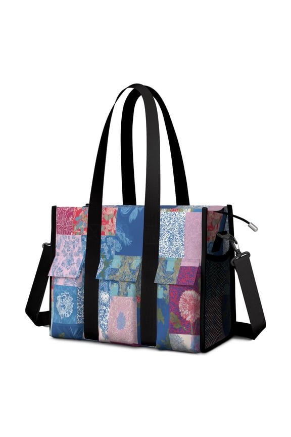 Multifloral PatchworkLarge Teacher Tote Bag with Laptop Compartment, Multi-Pocket Waterproof Work Tote