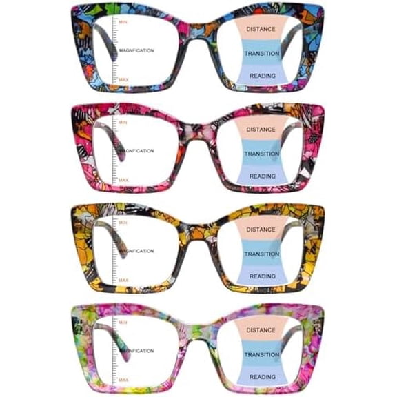 Multifocus Progressive Reading Glasses for Women - Bifocal Computer/Book Readers Blue Light Blocking With Spring Hinge