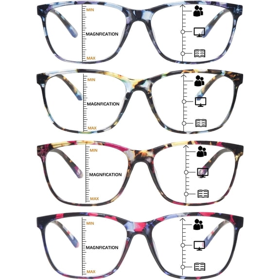 Multifocus Progressive Reading Glasses for Women/Men - 4 Pack Bifocal Computer/Book Readers Blue Light Blocking With Spring Hinge(4 Mix,1.25x)