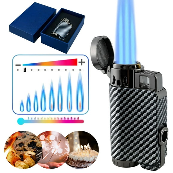 Multifuctional Cigar Lighter, Windproof Adjustable Flame Butane Torch Lighter, Triple Jet Flame Torch Lighter with Gift Box for Candles Fireworks Camping (Butane Not Included)