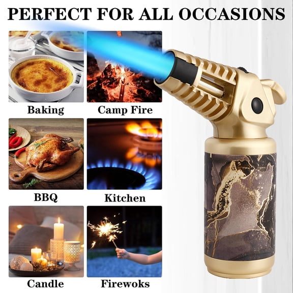 Multifuctional Outdoor Windproof Cooking Torch Lighter, Adjustable Flame Refillable Kitchen Butane Torch for Outdoor Candle Camping(Butane Not Included)