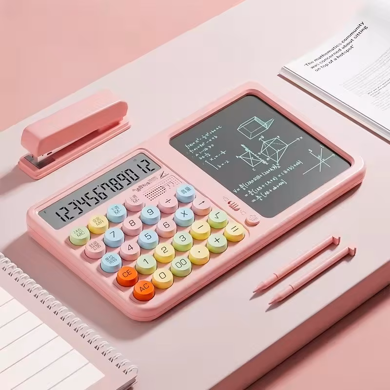 Multifunction 12-Digit Calculator with Stylus Pen & LCD Writing Tablet, Portable Home Office School Learning Drawing Pad with Erase Button