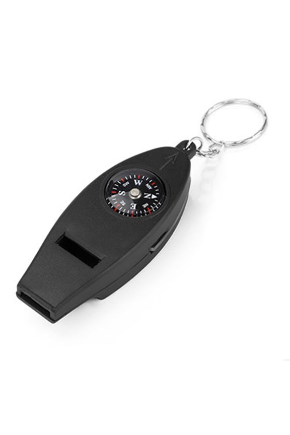 Multifunction 4 in 1 Safety Whistle Compass Thermometer Magnifier with Keychain Outdoor Travel Emergency Survival Kits