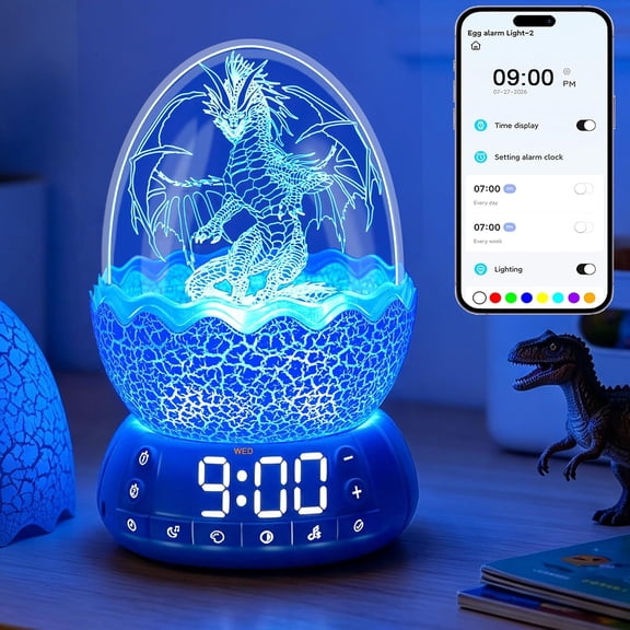 Multifunction Alarm Clock with APP control Sunrise Simulation Dragon Egg lamp, Portable Touch Control Egg Night Light, 20 Soothing Sounds & Bluetooth Speaker, Timer Sleep Aid, Unique Gift/Decor
