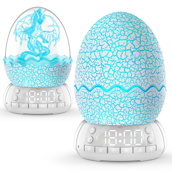 Multifunction Alarm Clock with Sunrise Simulation Dragon Egg lamp, Portable Touch Control Egg Night Light, 20 Soothing Sounds & Bluetooth Speaker, Timer Sleep Aid, Unique Gift/Decor