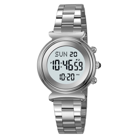 Multifunction Alarm Watch Stainless Steel Strap Digital Analog Display Waterproof Daily Watch with Chronograph Calendar