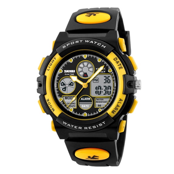 Multifunction Alarm Waterproof Digital Watch Analog Digital Dual Display LED Backlight Stopwatch Alarm Date Day Time Zone Rubber Strap Outdoor Running 30M Water Resistant Wrist Watch