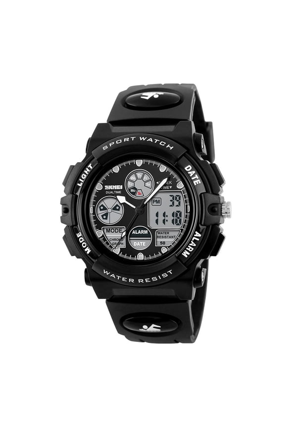 Multifunction Alarm Waterproof Digital Watch with Analog Display, Rubber Strap, LED Backlight, Water Resistance for Outdoor Activities and Sports,Black