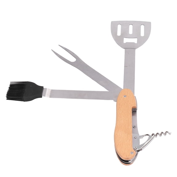 Multifunction BBQ Tool Set: Stainless Steel Spatula, Brush, Fork  Opener, Compact For Easy BBQ Adventures