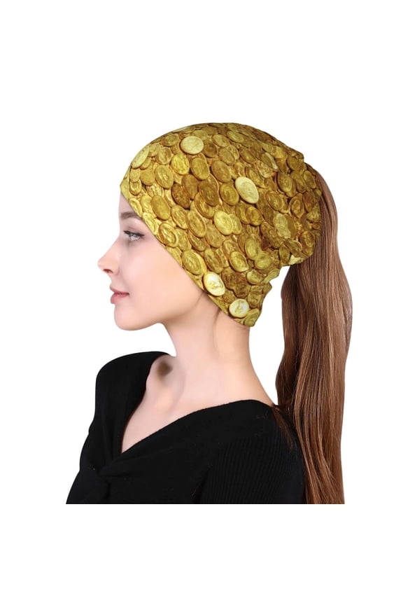 Multifunction Beanie Hat Gold Coins Amazing Beanie Hat Scarf Stretch Skull Cap For Women Men