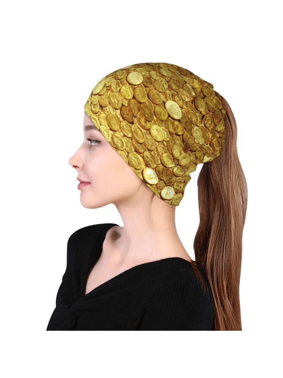 Multifunction Beanie Hat Gold Coins Amazing Beanie Hat Scarf Stretch Skull Cap For Women Men