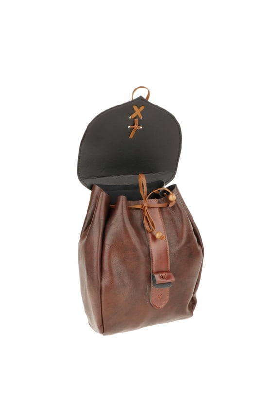 Multifunction Belt Pouch, Backpack, Pirate Pockets, Drawstring, PU Leather for Cosplay Outdoor Costume Men Brown 1