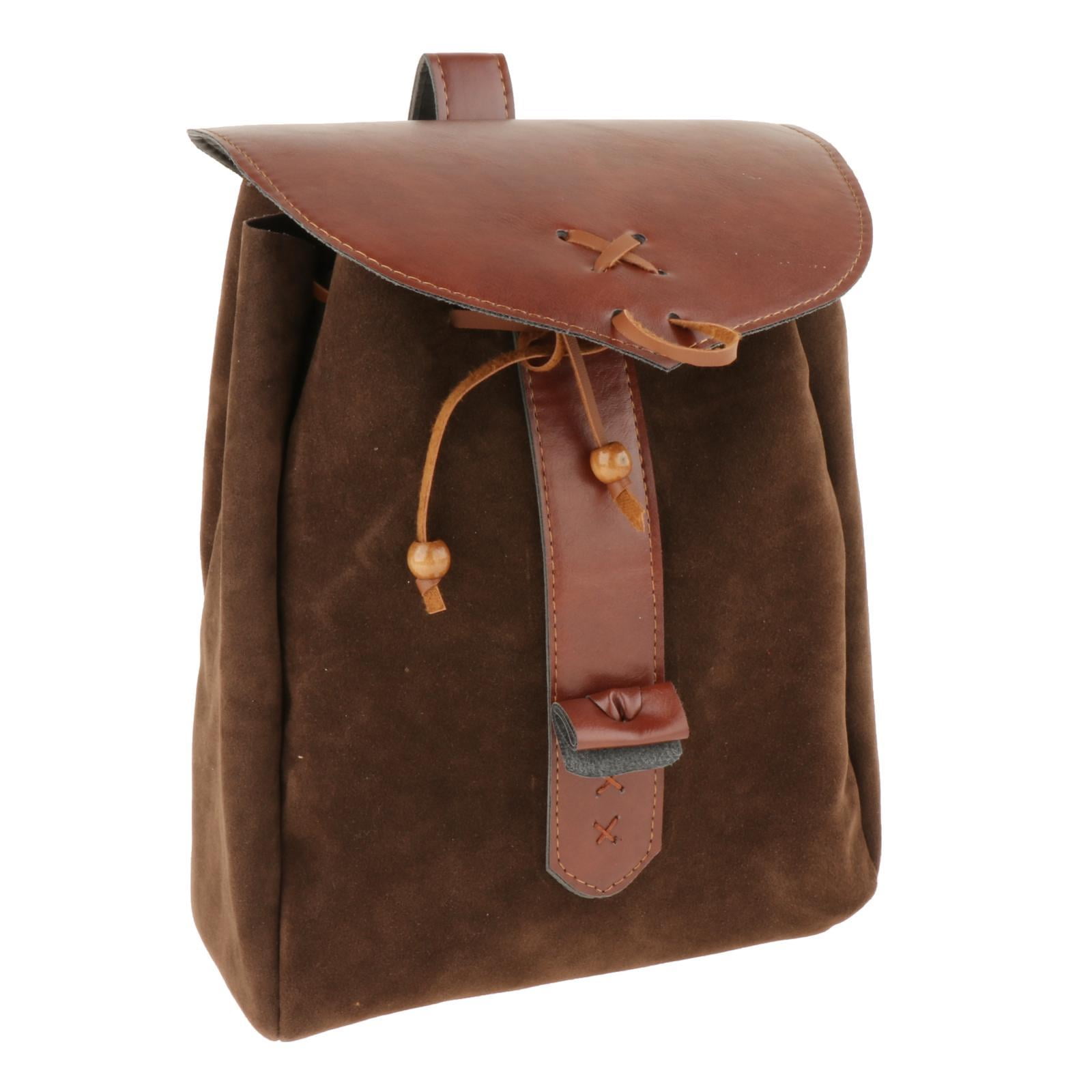 belting leather backpack Multifunction Belt Pouch, Backpack, Pirate Pockets, Drawstring, PU Leather  for Cosplay Outdoor Costume Men Brown 2