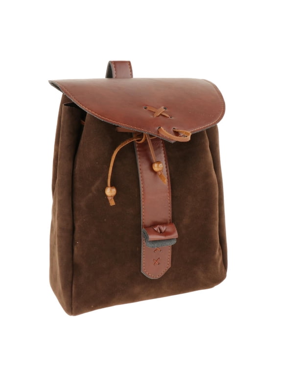 Multifunction Belt Pouch, Backpack, Pirate Pockets, Drawstring, PU Leather for Cosplay Outdoor Costume Men Brown 2