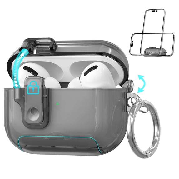 Multifunction Built in Magnets Lock Clear Case Cover for AirPods, Original Look Transparent Case with Hidden Phone Stand, Top-Connected Earbud Skin Ultra Thin Soft Silicone TPU Protector