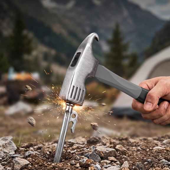 Camping Hammer, Tent Stake Hammer & Stake Puller, Heavy Duty Carbon Steel Claw Hammer with Anti-Slip Shock-Absorbing Handle for Camping, Hiking, Gardening & Outdoor Use, 11.61 x 4.53 In