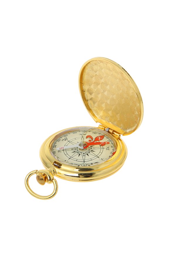 Multifunction Camping Hiking Portable Pocket Watch Flip-Open Outdoor Navigation Tools - Gold Silver