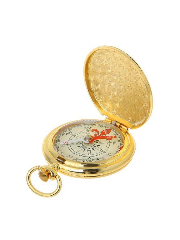 Multifunction Camping Hiking Portable Pocket Watch Flip-Open Outdoor Navigation Tools - Gold Silver