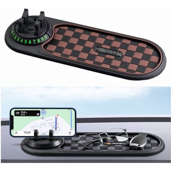 Multifunction Car Anti-Slip Mat, 2025 New Multifunctional 4-in-1 Mobile Phone Stand on-Board Anti-Slip Pad, Auto Universal Phone Holder Cell Phone Automobile Pads & Mats for Car Dashboard (Brown)