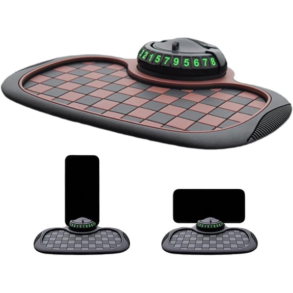 Multifunction Car Anti Slip Mat, 360° Rotatable Phone Holder Dashboard Pad with Temporary Parking Number, Anti Skid Organizer for Phone Sunglasses Keys (Black-Gray Checkered Pattern)