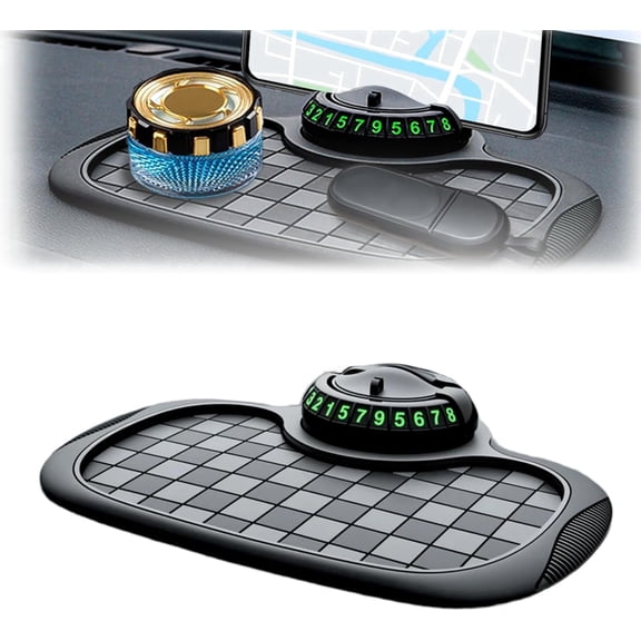Multifunction Car Anti Slip Mat, 360° Rotatable Phone Holder Dashboard Pad with Temporary Parking Number Rotatable Car Anti Slip Mat Phone Holder