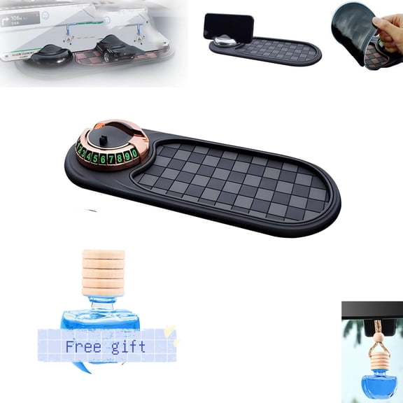Multifunction Car Anti-Slip Mat Auto Universal Phone Holder, Rotatable Anti Skid Car Dashboard Pad with Temporary Parking Numbe and Large Pad for Phones Sunglasses Keys Decoration Gadgets