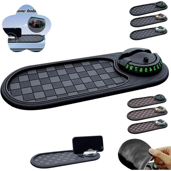 Multifunction Car Anti-Slip Mat, Car Anti Slip Mat Phone Holder, Multifunctional Car Anti-Slip Mat, All in One Dashboard Companion Mat (Gray Black)