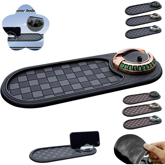 Multifunction Car Anti-Slip Mat, Car Anti Slip Mat Phone Holder, Multifunctional Car Anti-Slip Mat, All in One Dashboard Companion Mat (Gray Gold)