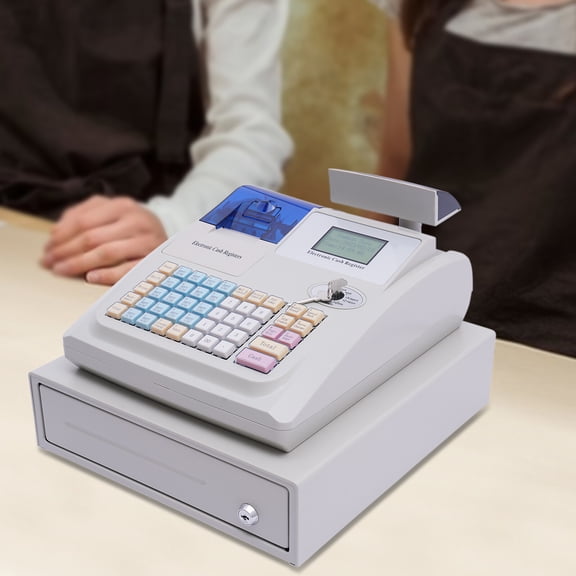 Multifunction Cash Register, Electronic Cash Register with Removable Cash Tray and Thermal Printer, for Business Retail Restaurant White