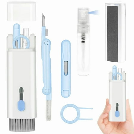 Multifunction Cleaning Kit for Phone, Earbuds, Laptops, Tablets, Cameras, Lenses, Screen & Keyboard Key Puller Kit with Spray, Fibre Swipe, Large & Mini Brush for All Type of Electronics