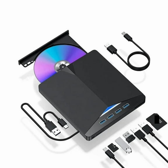 Multifunction DVD Player 7-in-1 USB3.0 Type-C External RW CD Disk Burner with SD/TF Interface ,High Definition Picture Quality