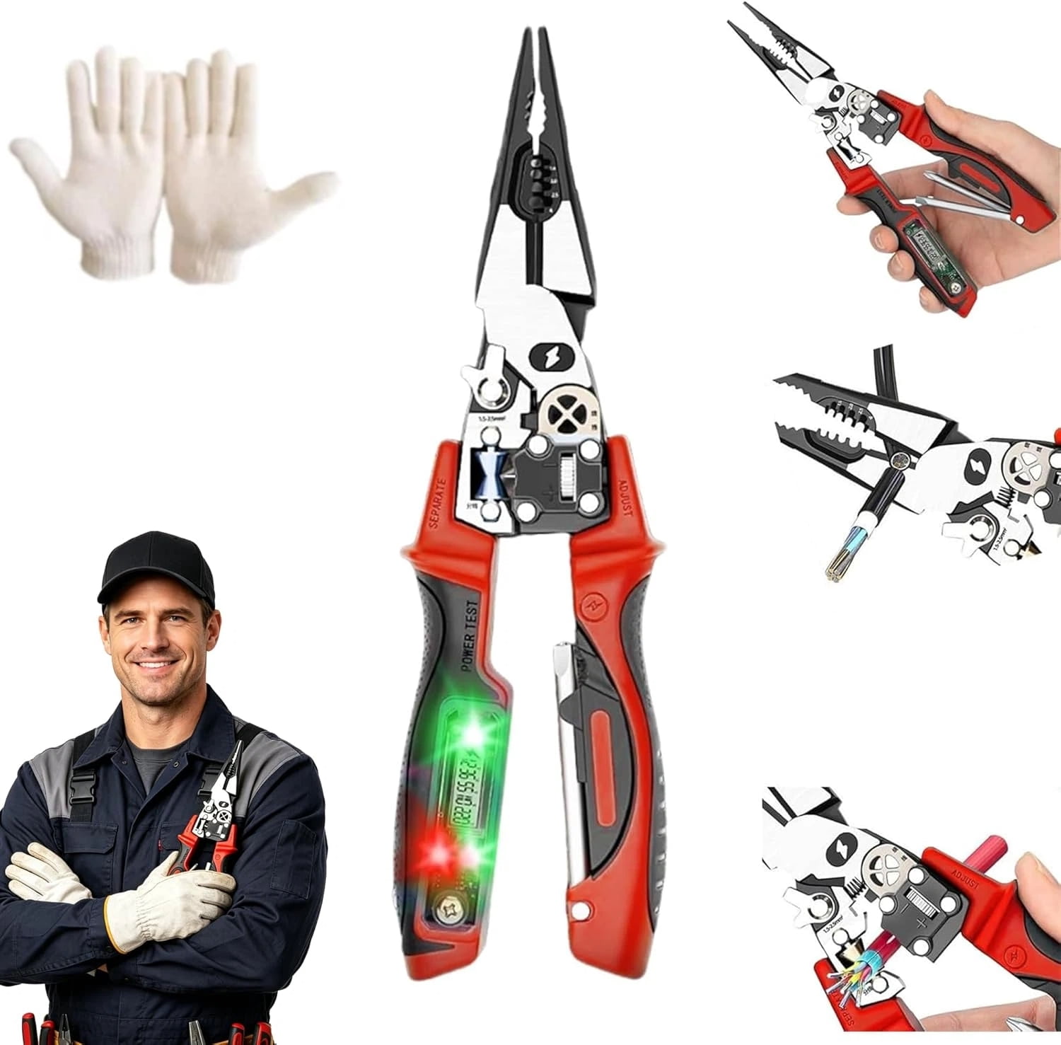 Multifunction Digital Electrician Pliers , 25-in-1 Wire Stripper with Voltage Tester, Professional Electrician Pliers for Electrical Work, Home Repairs,1 pc