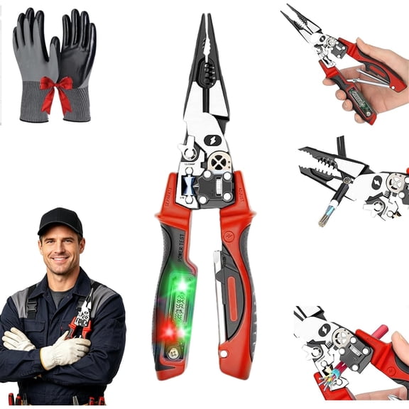 Multifunction Digital Electrician Pliers – Smart & Efficient Tool, 25-in-1 Wire Stripper with Voltage Tester, Heavy Duty Cable Cutter, Electrician Tool for Wire Cutting Stripping Crimping (A)