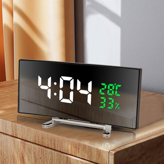 Multifunction Digital Mirror Desk Clock, LED Electronic Clock with Large Screen Display, Temperature and Humidity, Silent Sleep Mode, Alarm for Home, Office or Adult Gift, USB or Battery Powered