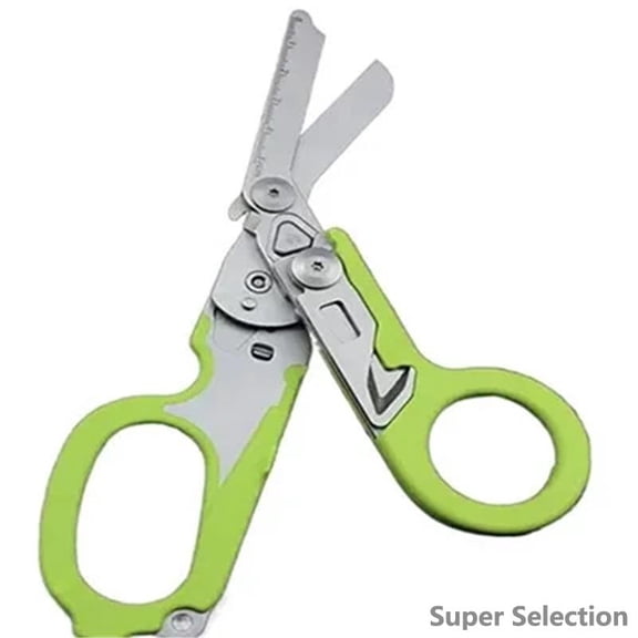 Multifunction Emergency Scissors, Stainless Steel Folding Trauma Shears With Seatbelt Cutter & Glass Breaker Tool For Car, First Aid, Outdoor,green