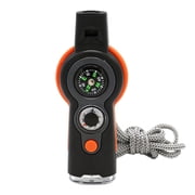 Multifunction Emergency Whistle with LED Light - Orange 7-in-1 Outdoor Survival Whistle - Thermometer and Compass - Portable Camping Gear -